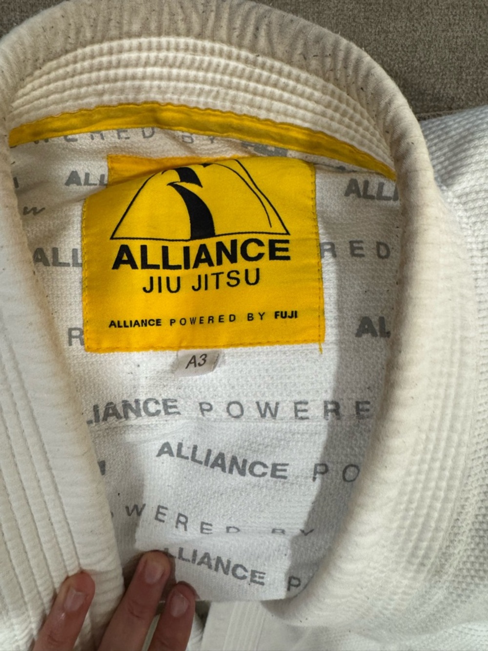 Alliance White Brazilian Jiu-Jitsu Gi with Yellow Accents - Picture 2 of 2